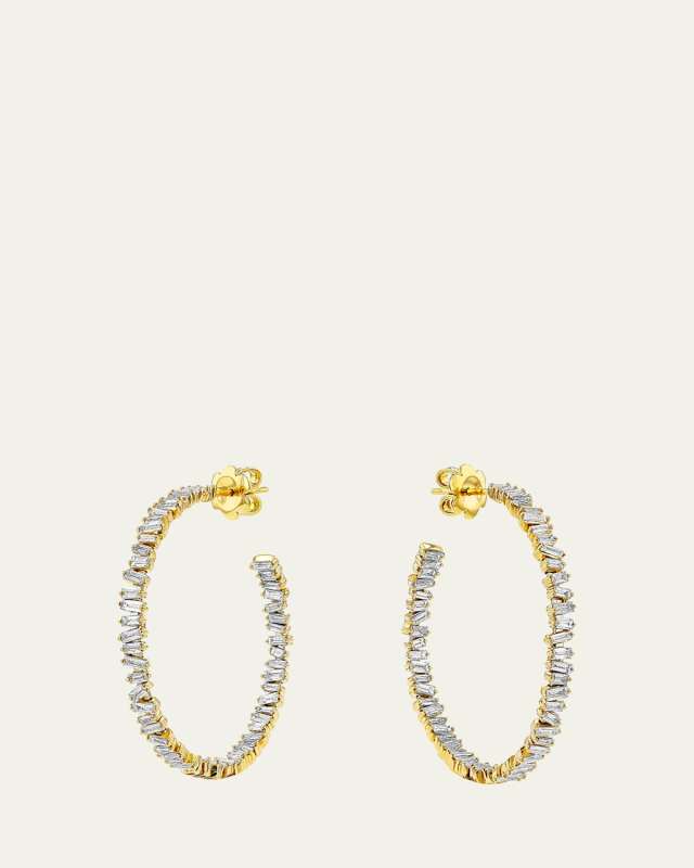 18K Yellow Gold Classic Diamond Midi Hoop Earrings